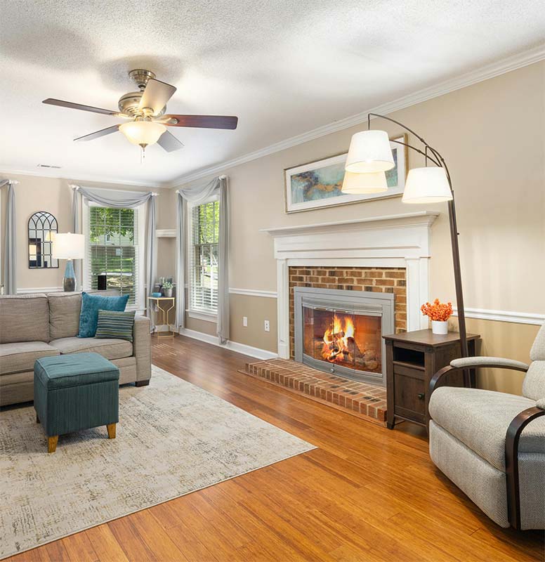 Living room with a fireplace